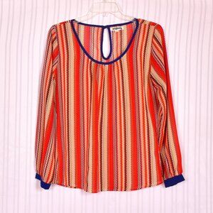 Thamp Women's Blouse Keyhole Back Orange & Navy Size Small